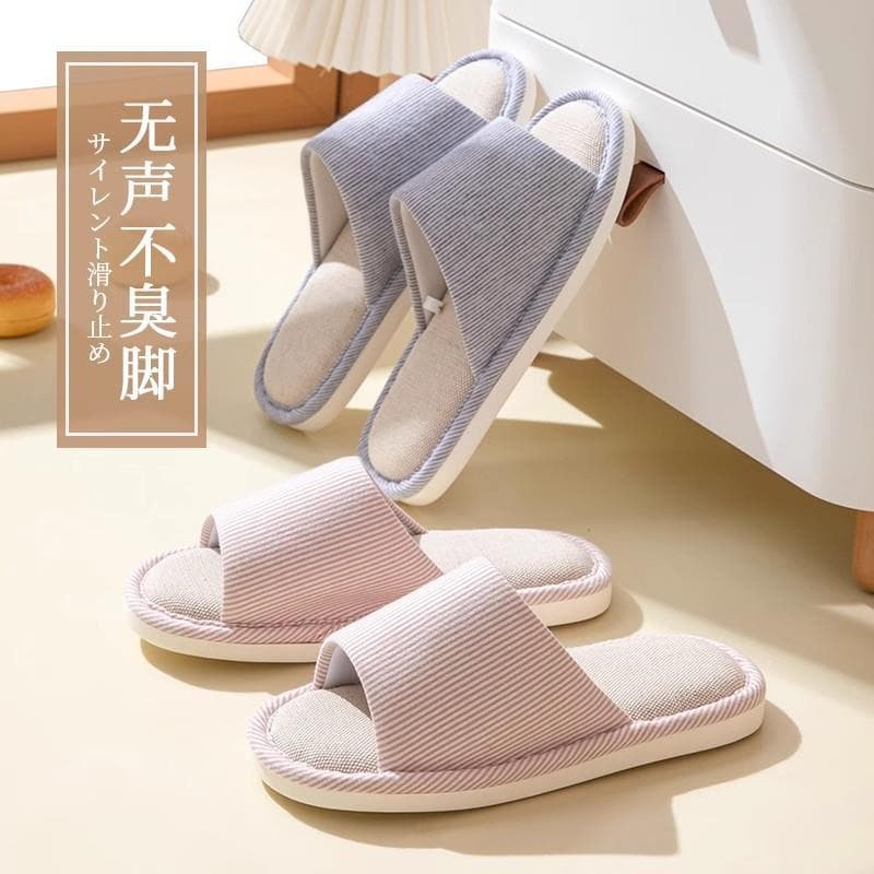 Chinelos de linho japoneses feminino casa casal interior doméstico silencioso antibacteriano quatro estações algodão lin