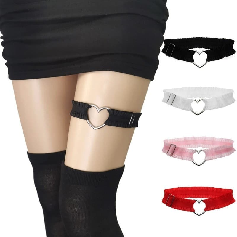 Tempo Gótico Coxa Liga Coração Renda Ruched Perna Ajustável Cosplay Acessório Corrente Confortável Moda Legwe