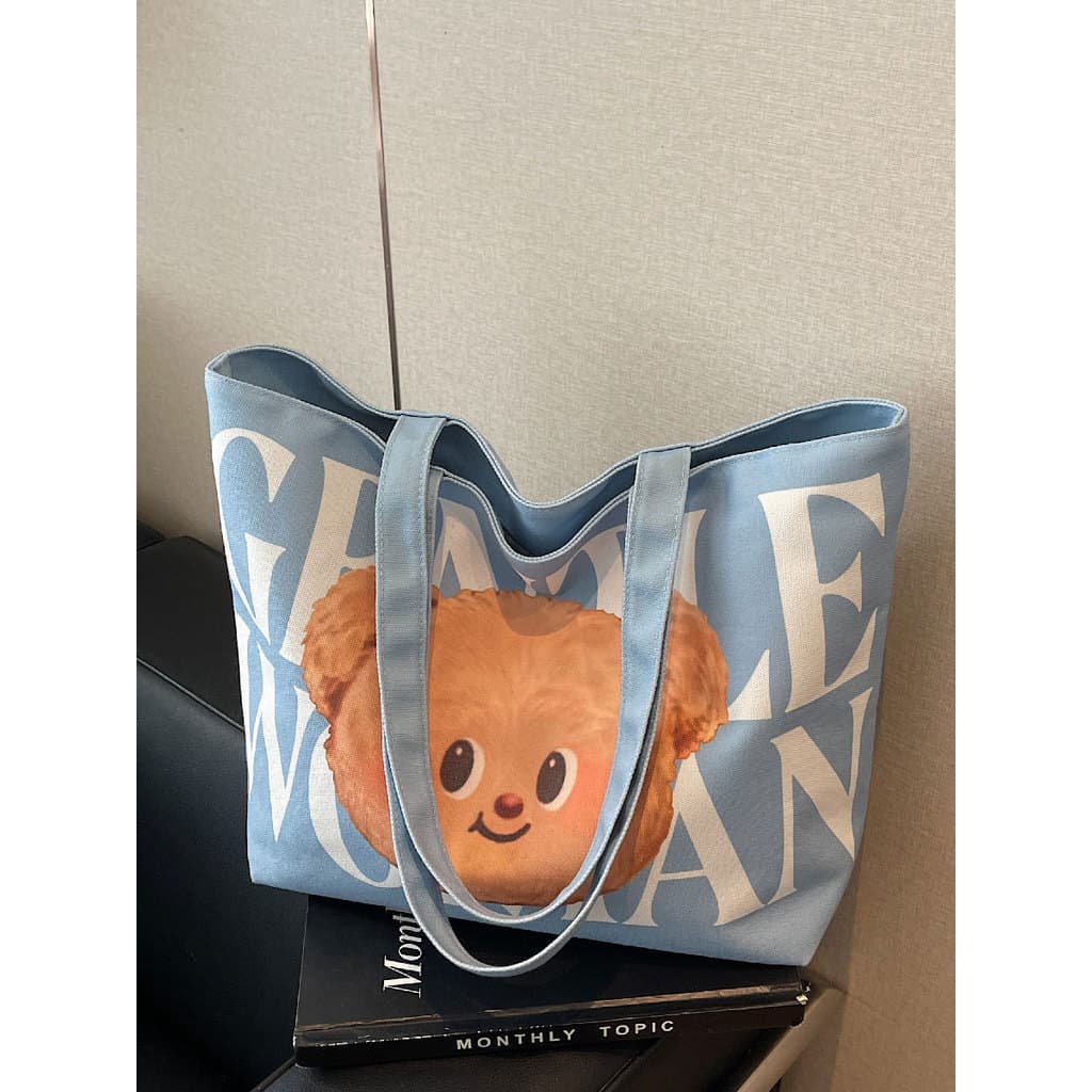 Manteiga urso sacola feminina Thai Street Wear carta saco de compras novo desenho animado grande capacidade um ombro