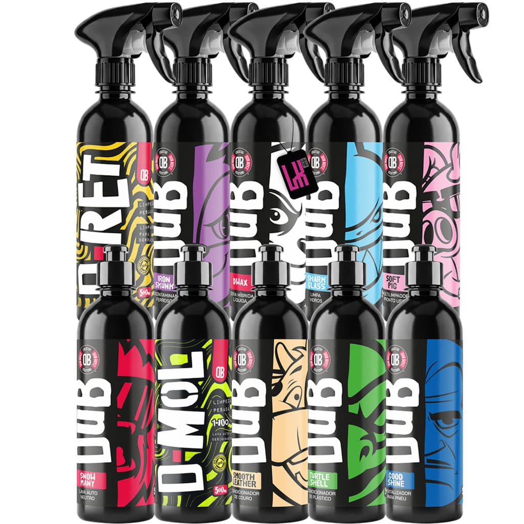 Kit Lavagem Dub Boyz Shampoo Apc Pretinho Cera Limpa Vidros Roda Pneu Hidratante Couro Plastico