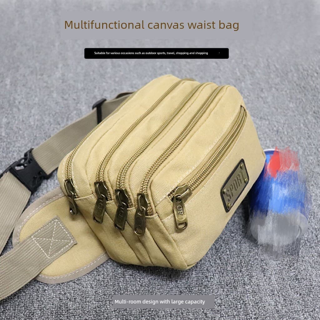 Nova bolsa de cintura multicamadas de grande capacidade masculina lona esportes ao ar livre bolsa de negócios bolsa de c