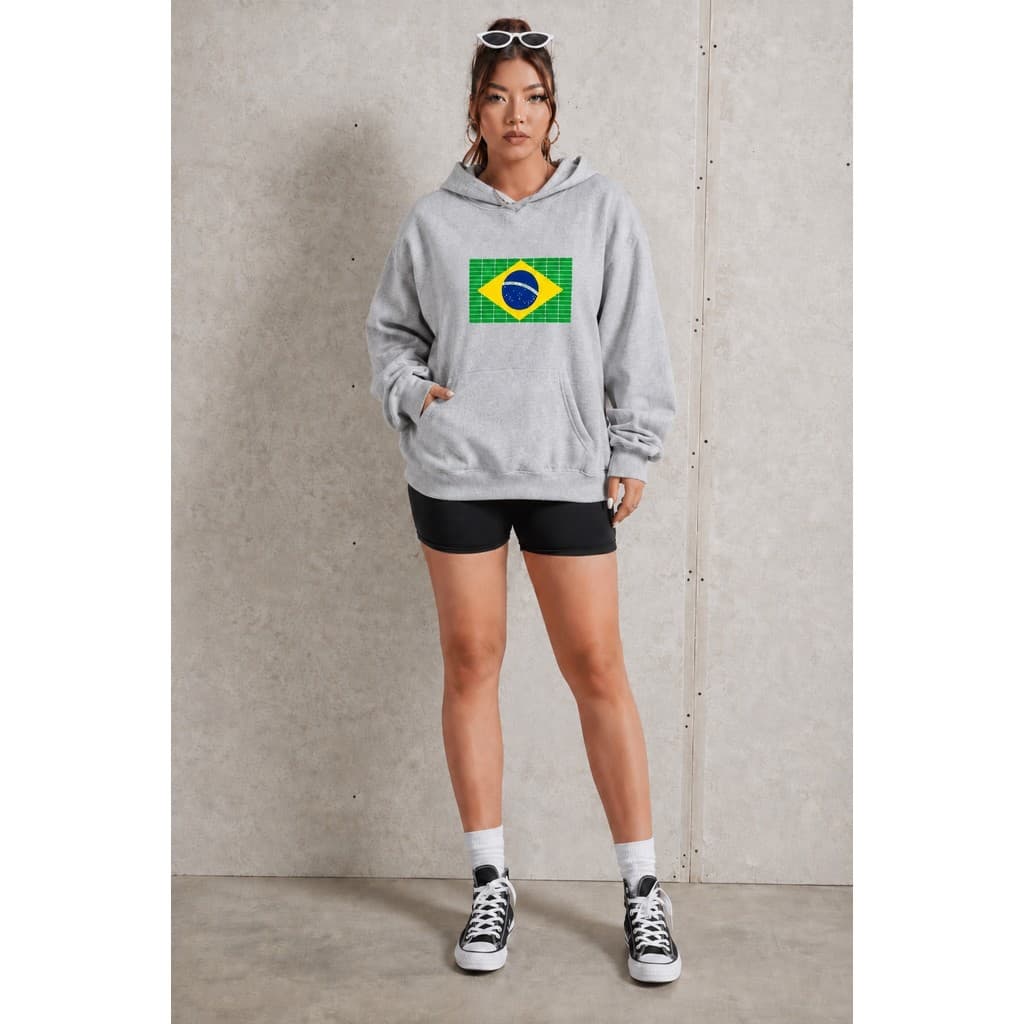Moletom Preto Com Capuz Brasil Estampa Nacional Canguru Confortável
