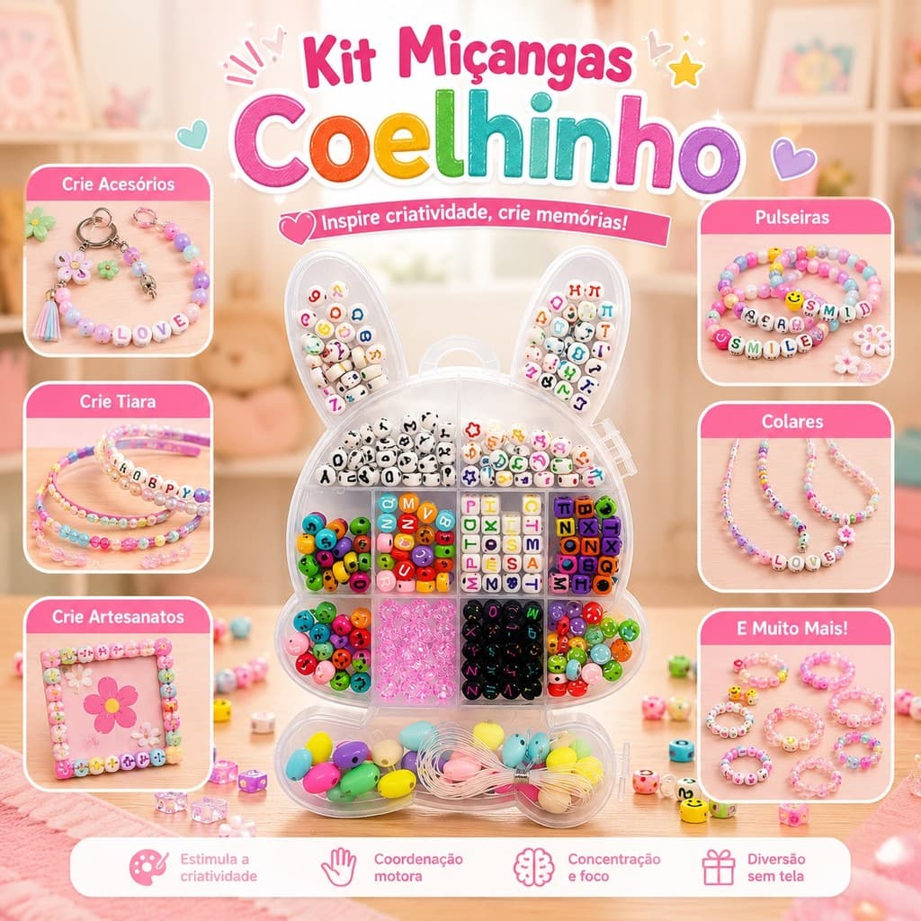 Maleta de Miçangas Coloridas | Faça Você Mesmo - Brinquedos educativos | Criatividade e Brincadeiras
