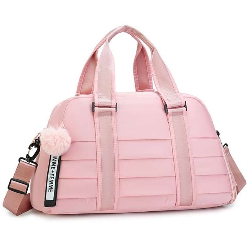 Bolsa Mala De Viagem Academia Com Chaveiro Pompom Alça Transversal Grande Capacidade Impermeavel 005#