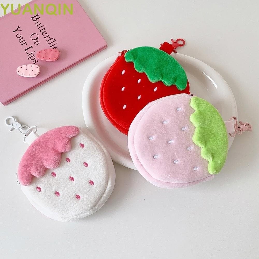 YUANQINZT Chaveiro De Morango De Pelúcia , Bolsa De Cartão De Batom Portátil Moedas De Retalhos De Frutas , Pingente De