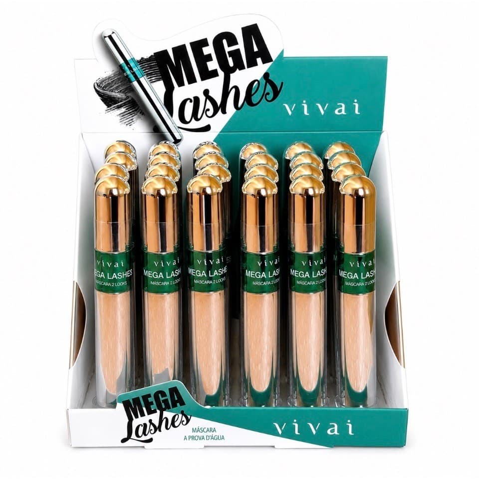 KIT 2 Máscaras De Cílios À Prova D'àgua Mega Lashes Vivai Alongamento Volume Longa Duração