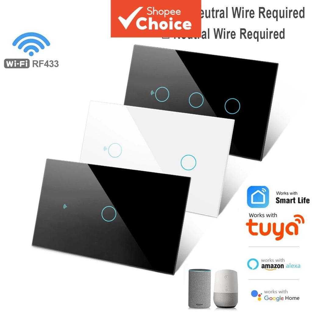 Interruptor Inteligente Funciona Com Tuya WiFi Eua De Luz Parede Toque Fio Neutro/Sem Necessário 120 Tipos