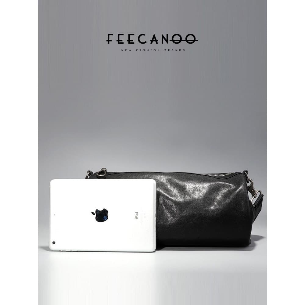 Bolsa masculina de couro curtido vegetal Casual bolsa mensageiro masculina Retro barril bolsa de ombro na moda bolsa de