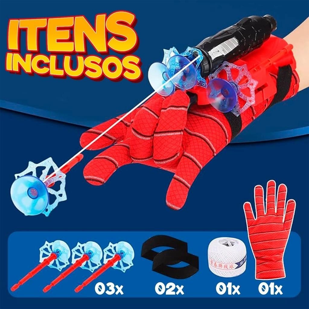 Luva Lança Teia HO MEM A RANHA(COM CORDINHA)  Brinquedo Infantil