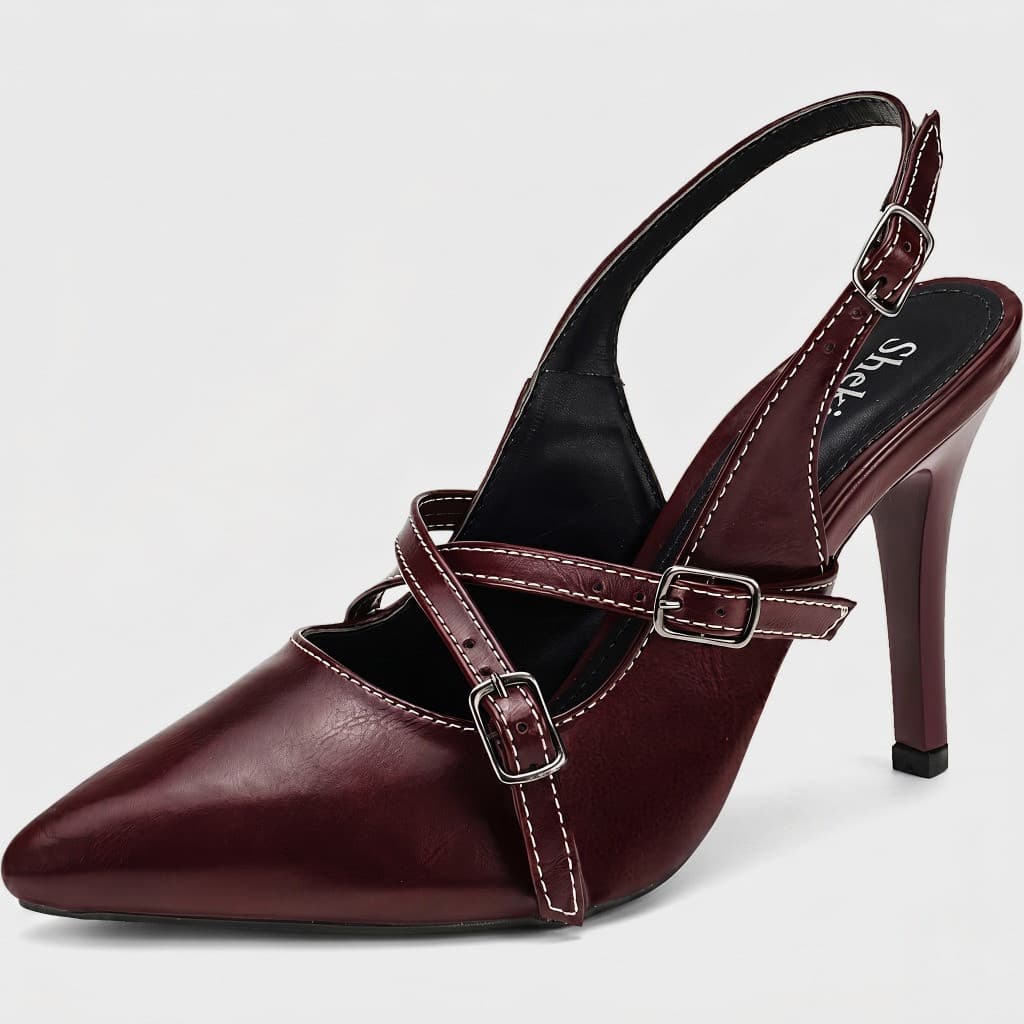 Sapato Feminino de Salto Fino com Tira Traseira Shekinah da Mercedita Prem, Confortável, com Fivela, Nova Chegada