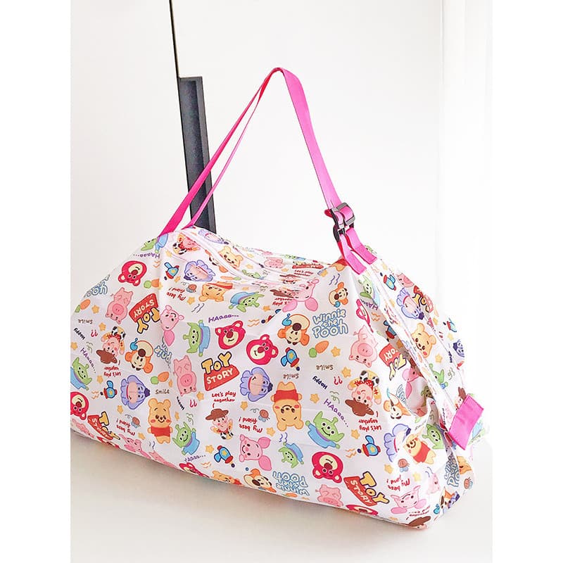 Bolsa de viagem dobrável dos desenhos animados resistente ao desgaste zíper saco de compras grande capacidade à prova dw