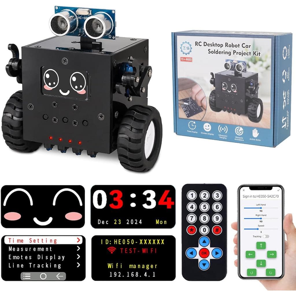 Projeto de Soldagem de Carro Robô DIY, Kit de Aprendizagem de Eletrônica STEM ICSTATION com Evitação de Obstáculos Ultra