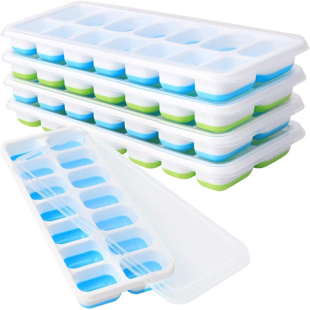 Forma de Gelo com Tampa Livre de BPA, Pacote com 4 - Forma de Gelo de Silicone Flexível com 56 Gelo, Fácil de Remover, E