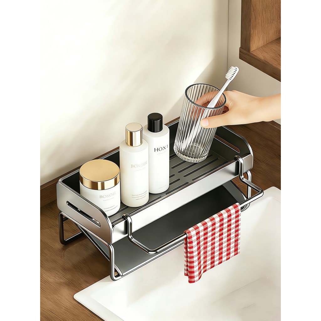 Escova de dentes copo rack banheiro rack sob espelho multifuncional colocação rack chuveiro do banheiro suporte Metal
