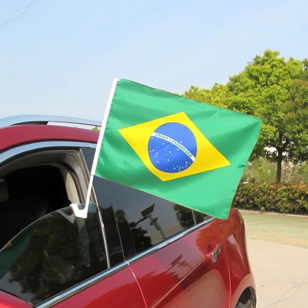 Bandeira Do Brasil Com Suporte Para Vidro De Carro - Fixação Segura