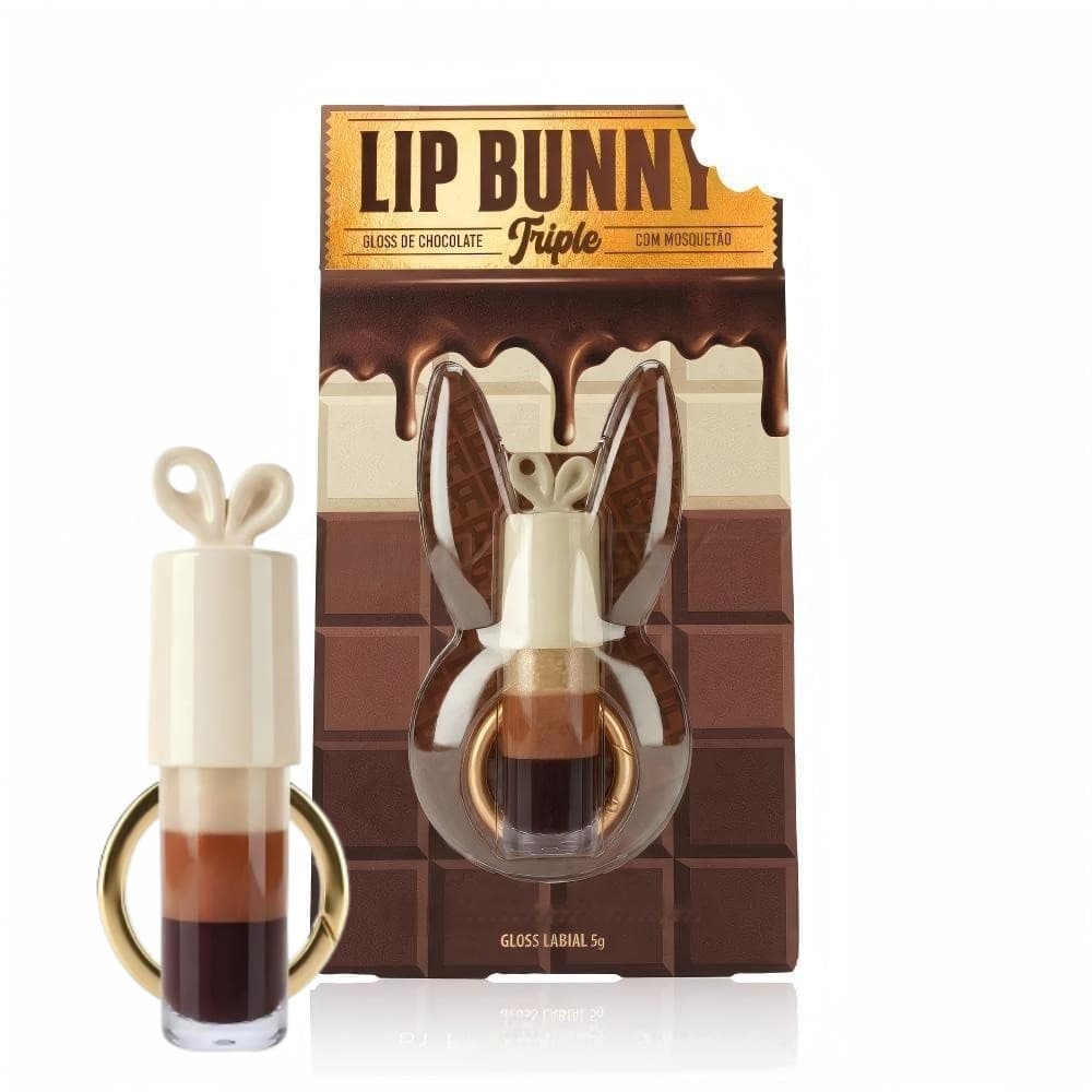 Brilho Labial De Chocolate Em Formato De Coelhinho Lábio Coelho Triplo Chocolate Cores Hidratante Brilho com Mosquetão