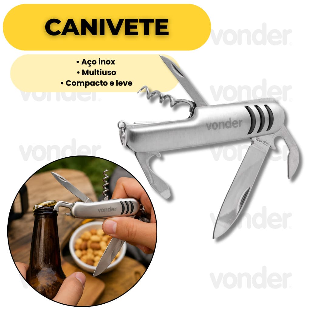 Canivete Multiuso Aço Inox Com Abridor De Latas Garrafas E Saca Rolhas Vonder Resistente Top