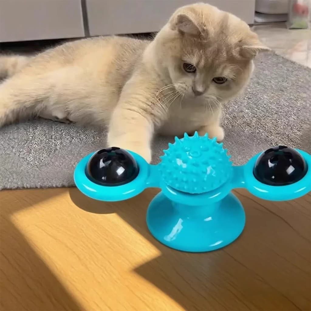 Brinquedo para gatos, brinquedo para gatos, bastão giratório pequeno, moinho de vento, cabeça de bola dupla, brinquedo i