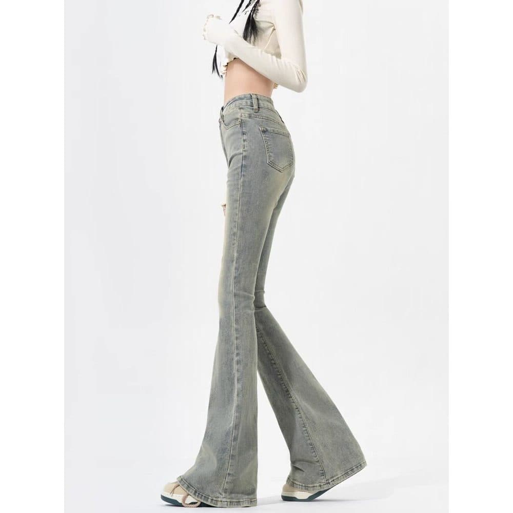 Retro vibe queimado Jeans feminino americano High Street quente menina calças pequeno Design Casual calças retas largas