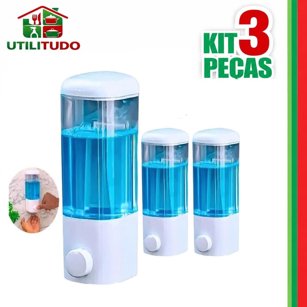 3 Peças Dispenser de Parede 580ml Porta Detergente e Sabonete Líquido ou Sabão Ventosa/Parafuso