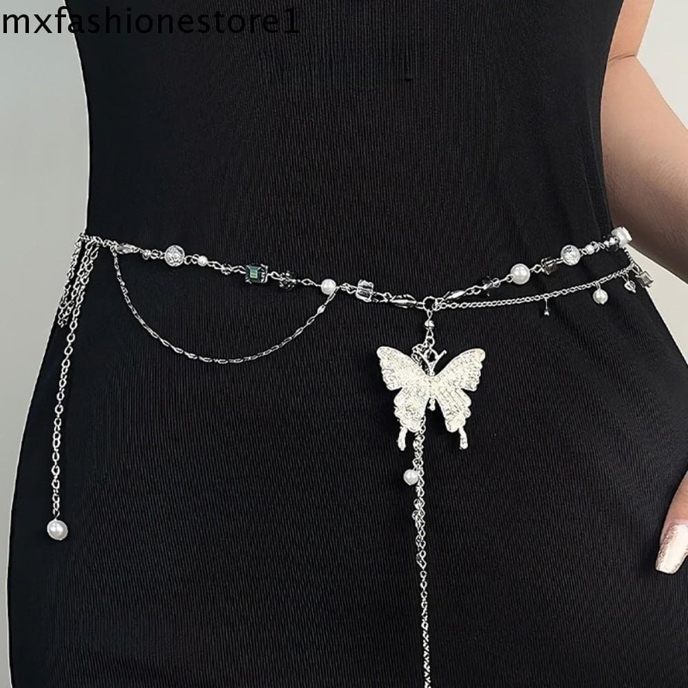 Corrente De Cintura Borboleta MXFASHIONE , Barriga De Metal Multicamadas Y2K Corpo Boêmio Ajustável Gótica