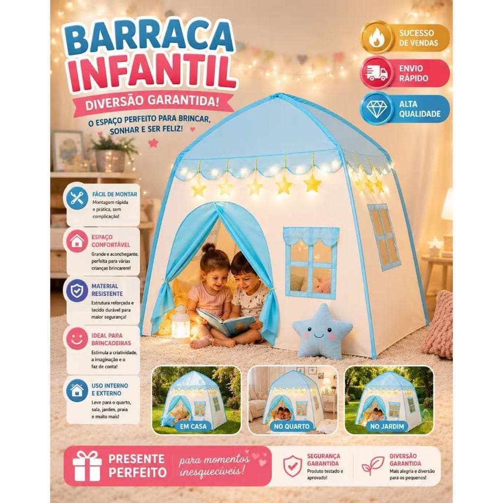 Barraca Infantil Princesa Menina Casinha Dobrável para Quarto Infantil e Jardim