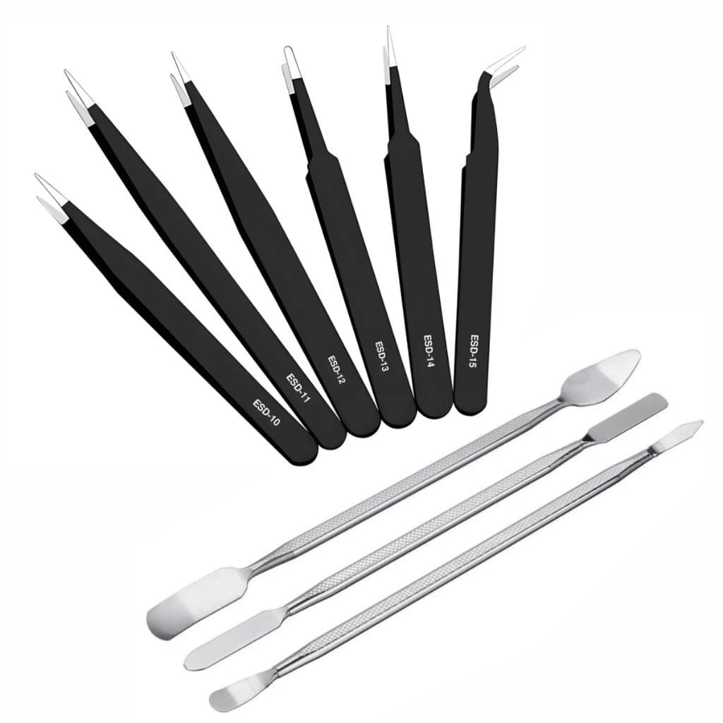 Conjunto 3 Espátulas + 6 Pinças Antiestáticas Para Manutenção Celular