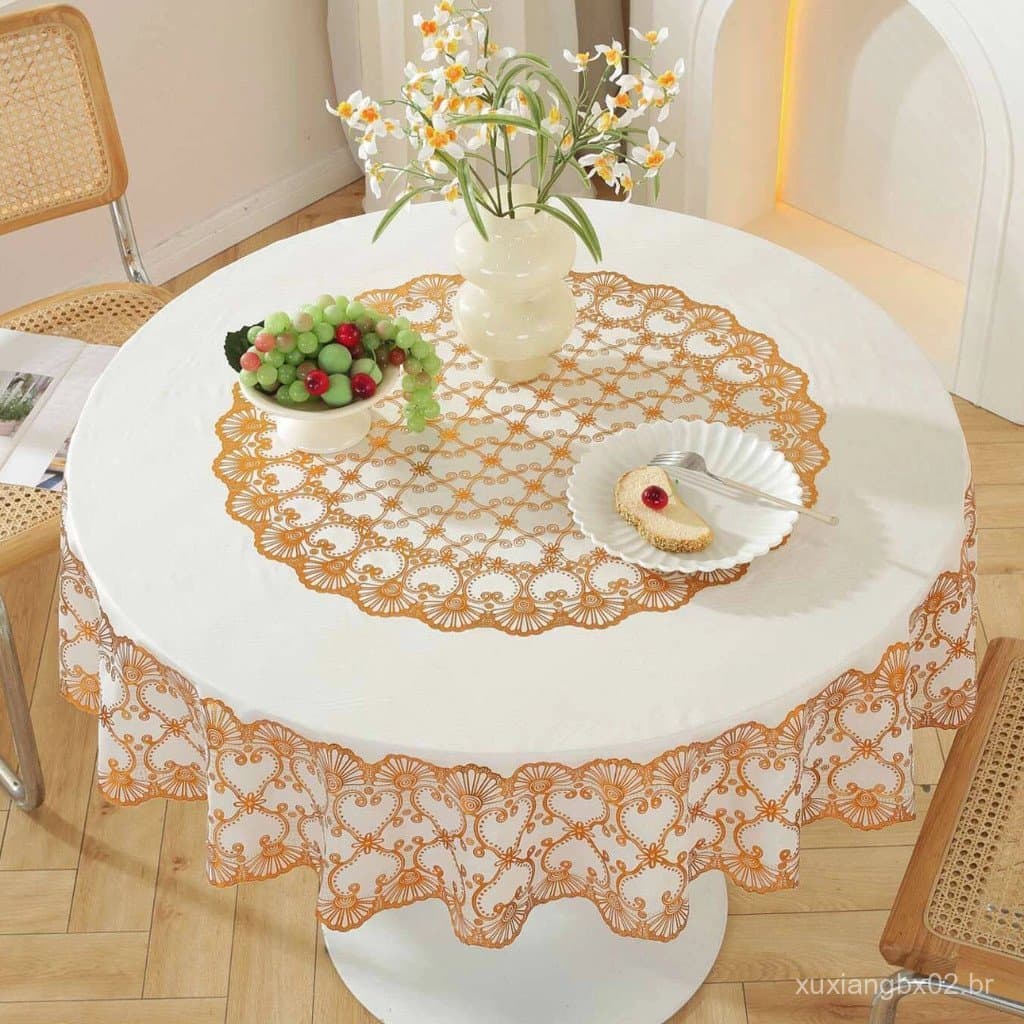 Toalha de mesa redonda pequena com relevo dourado, à prova d'água, resistente a óleo, resistente ao calor, não necessita