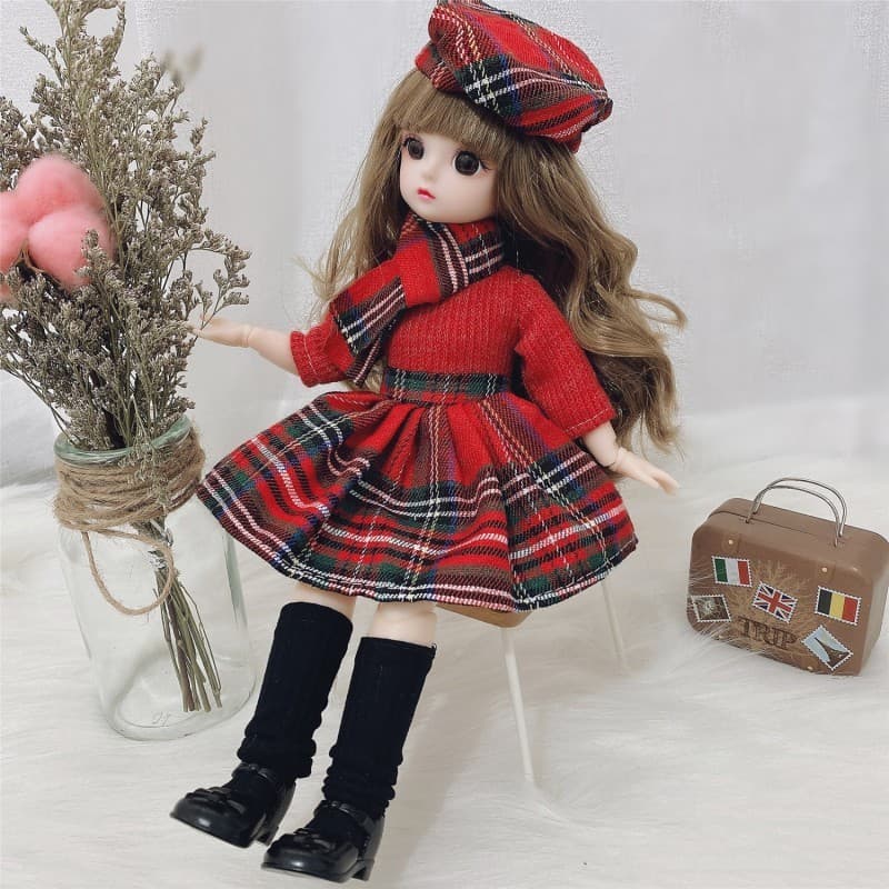 Boneca Bjd 30cm 12 Articulações Móveis 1/6 Meninas Vestido 3D Olhos Marrons Brinquedos Crianças Para Presente
