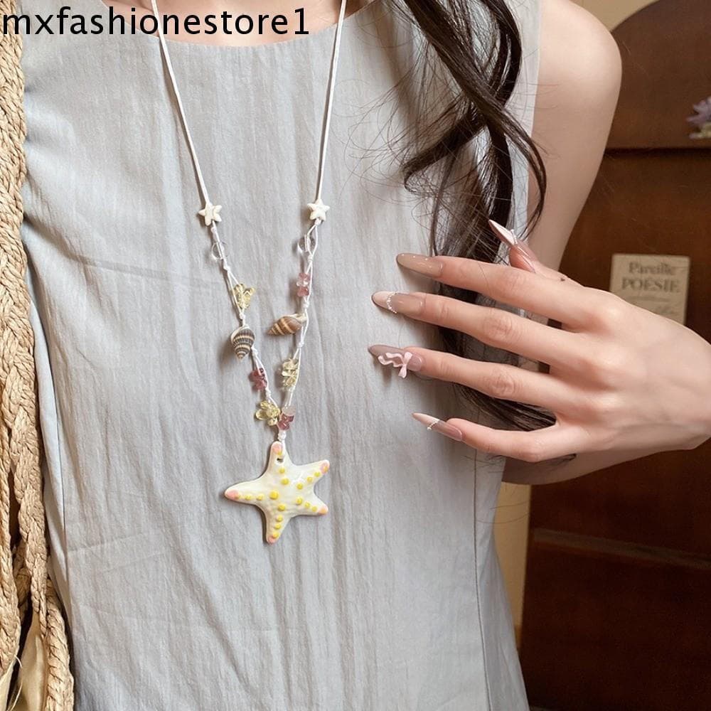 MXFASHIONE Colar De Concha De Estrela Do Mar , Gargantilha De Surfista De Praia De Peixe/, Corrente De Clavícula De Verã