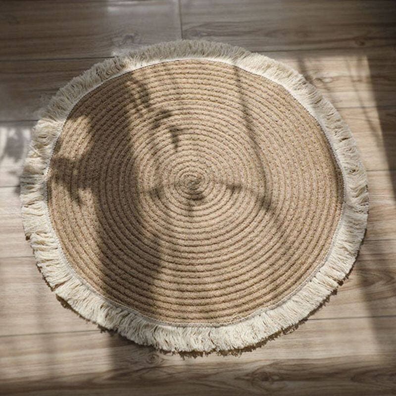 Nordic corda de algodão trançado borla tapete varanda algodão linho captura semana tapete b & b piso mesa café quarto re