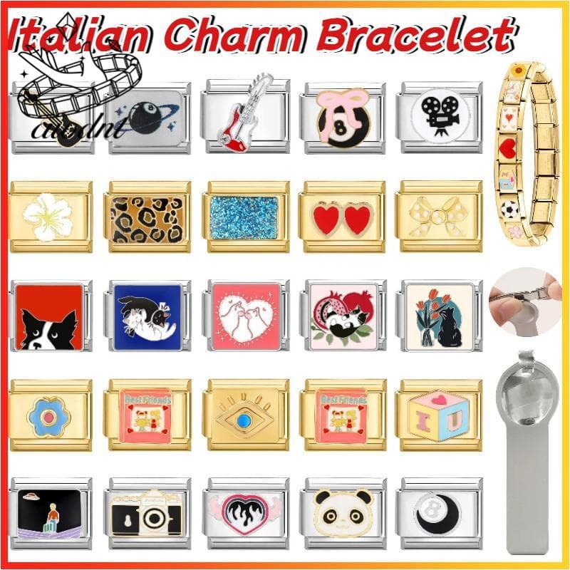 Baleia Gato Italiano Charme Pulseira Caber 9mm De Aço Inoxidável DIY Jóias Fazendo Acessórios Retro Personalidade Módulo