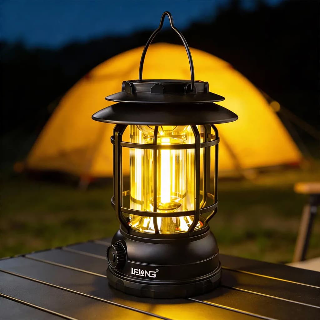 Lampião Lanterna LED com Placa Solar Recarregável Luz Portátil à Prova D'água Pesca Acampamento Emergência Doméstica