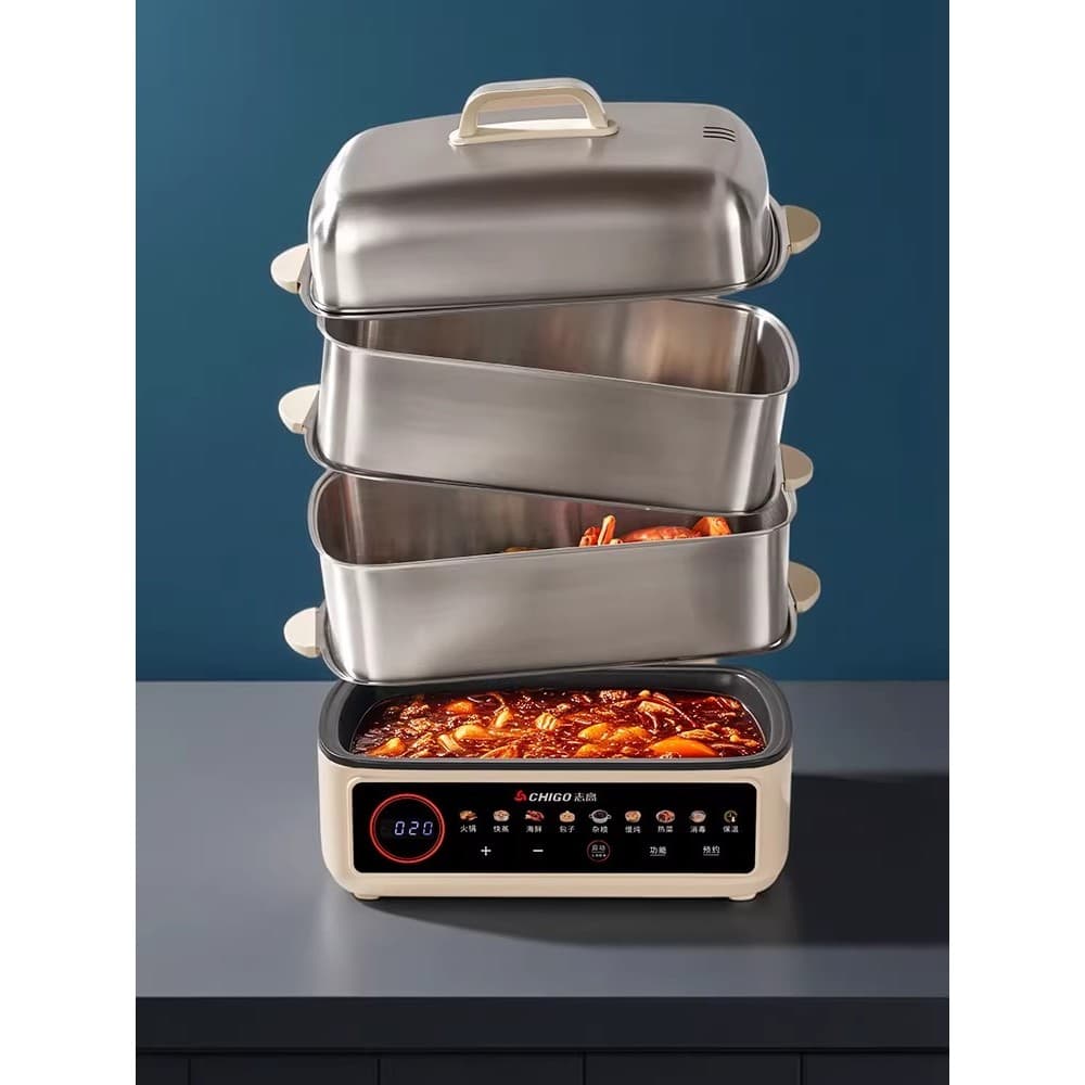 Zhigao Wok elétrico de aço inoxidável multifuncional panela quente elétrica doméstica integrada guisado panela quente gr