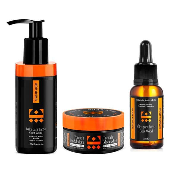 Kit Barba e Cabelo Masculino - Balm e Óleo para Barba Goot Wood + Pasta Efeito Teia Embaixador