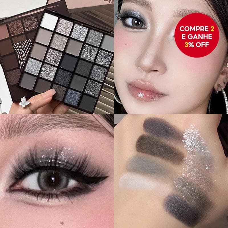 Paleta de Sombra para Olhos 25 Cores Olho Esfumado Cinza Gótico Escuro Maquiagem para Festas