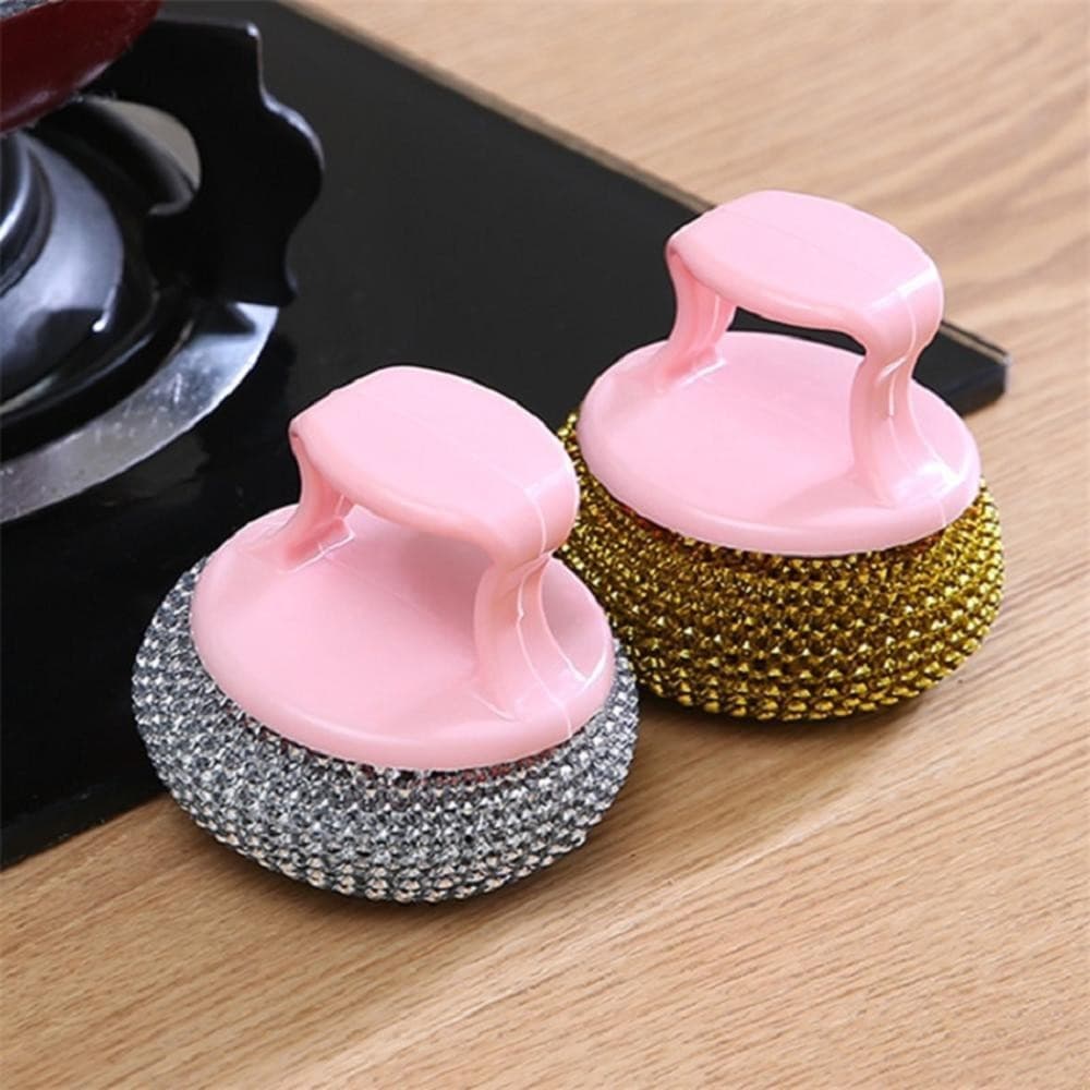 Escova de esponja de aço inoxidável de 1 peça com cabo, escova de arame para limpeza de utensílios de cozinha.