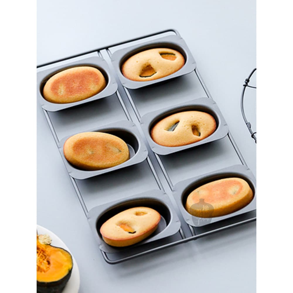 Assadeira Oval de frutas de carvalho, 6 peças, forma de ovo, Madeleine, samambaia, antiaderente, assadeira de arame