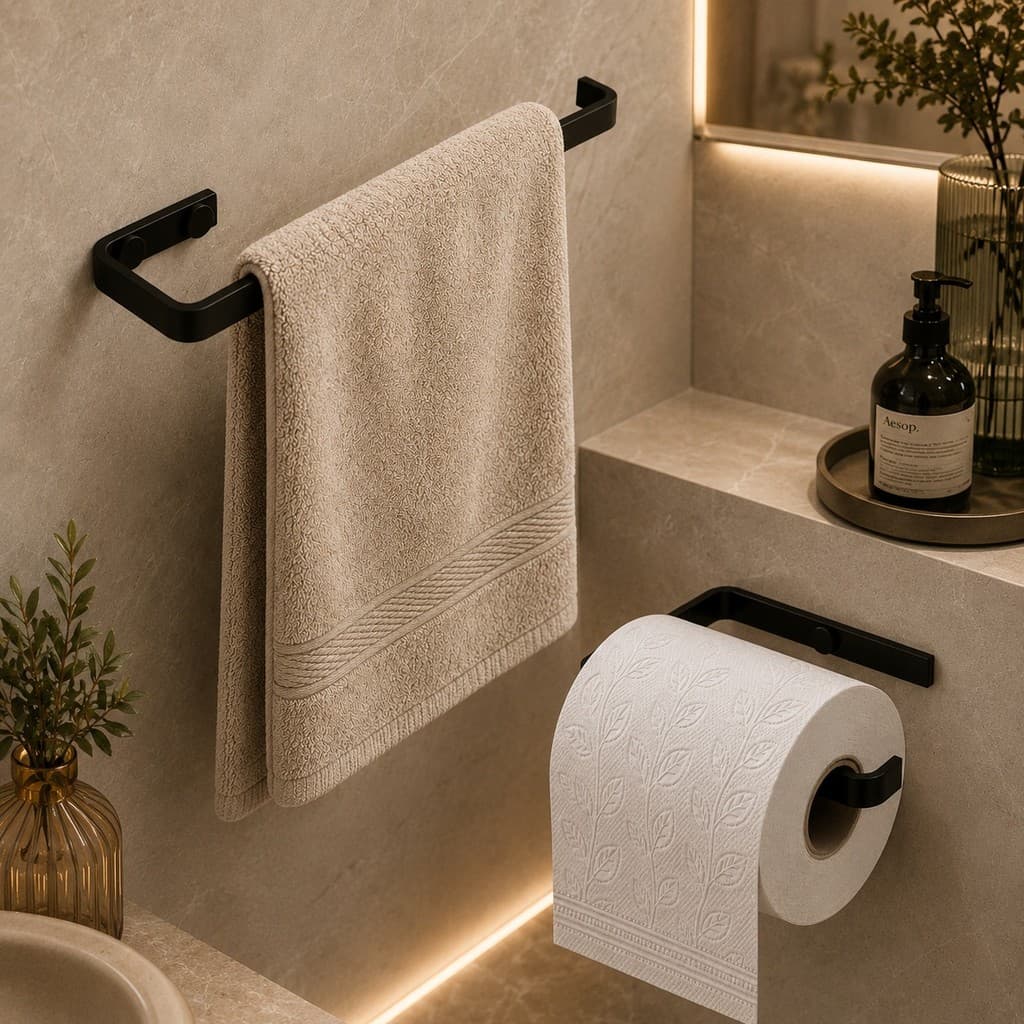 Kit Suporte Toalha Rosto + Suporte Papel Higiênico Decoração Organizador Multiusos Estilo Industrial