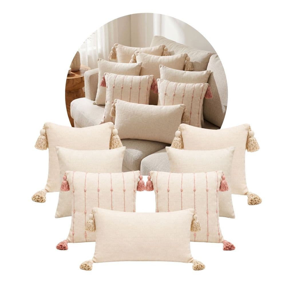 Kit 7 Peças Almofadas Decorativas Lona Panamá Cru Algodão