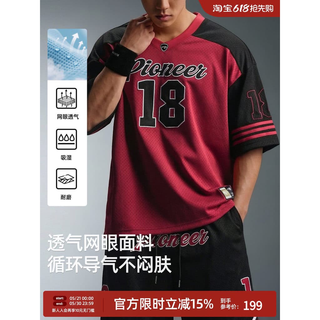 BD malha pesada manga curta masculina pequeno decote em V americano Retro esportes Fitness camiseta verão respirável sol
