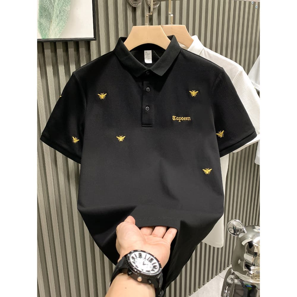 Bens europeus High-End nicho bordado lapela luz luxo camiseta masculina de manga curta camisa polo Street Wear rufião bo