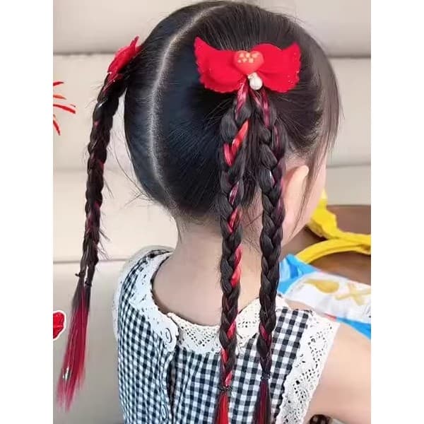 Crianças dia nacional Festival peruca vermelha trança grampo de cabelo clipe lateral acessórios para o cabelo meninas du
