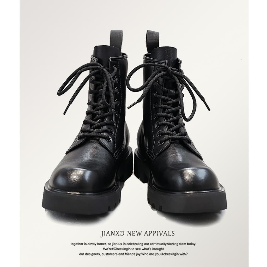Botas Martin de dedo quadrado masculinas de alta qualidade, sola grossa, versão coreana, Design de nicho, botas pretas d