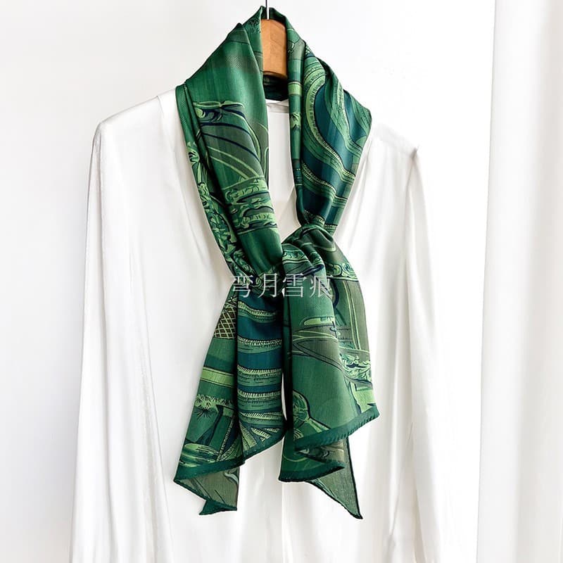 Estilo europeu High-End impressão moda Commuter longo lenço de seda cachecol macio pescoço proteção quente espinha de pe