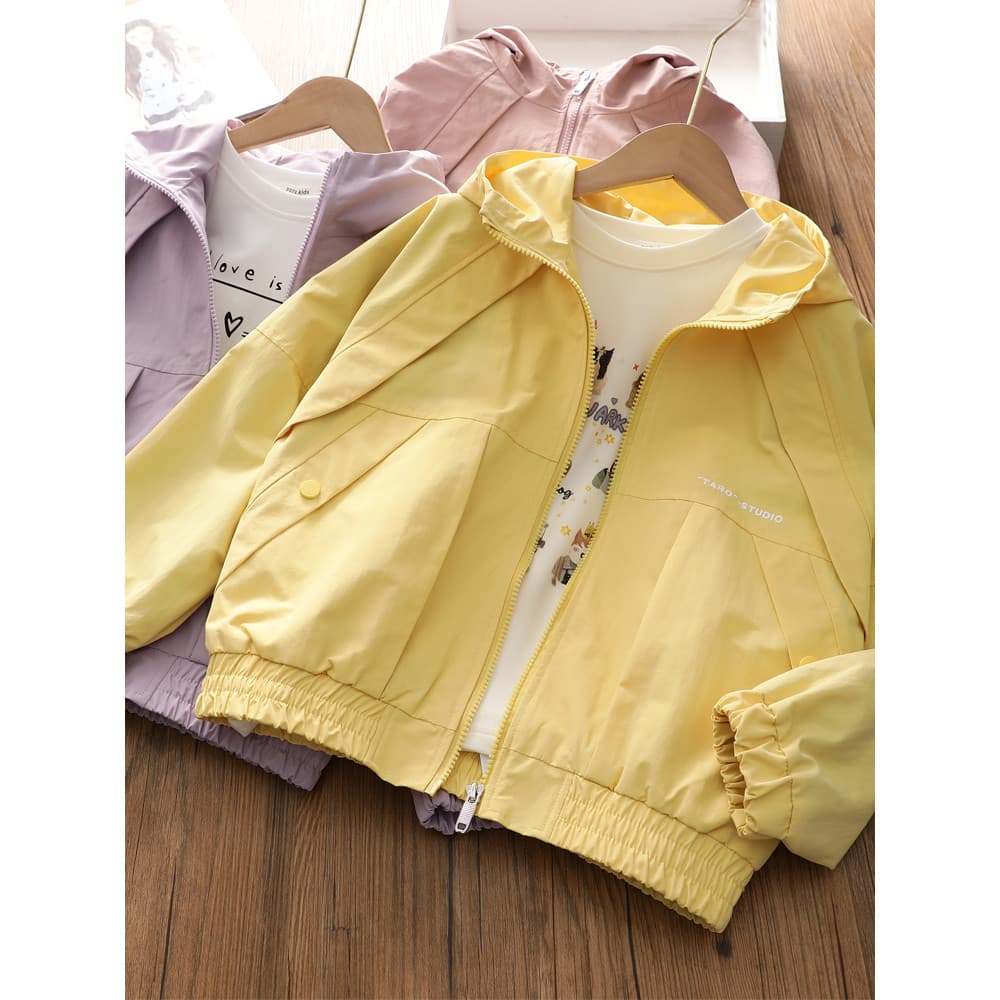 Meninas primavera outono roupas cor sólida com capuz blusão 2026 novo estilo jaqueta à prova de vento das crianças jaque