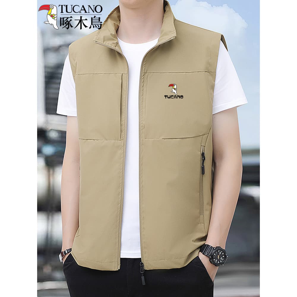 Woodpecker colete masculino outono primavera verão fino Casual respirável colete jaqueta masculina gola colete de lã na