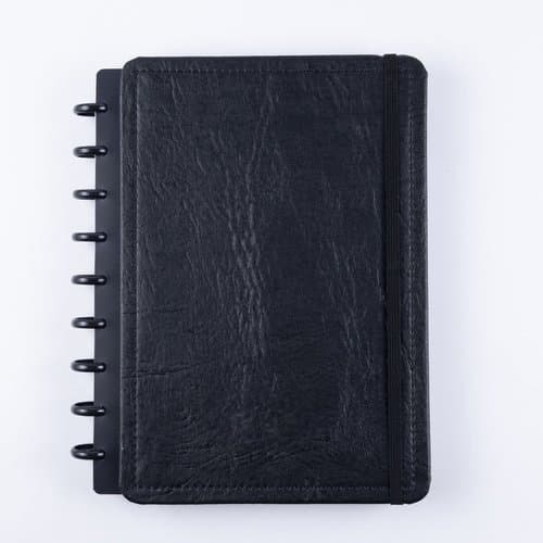 Caderno Luxo Couro Black Médio Reposicionável Capa Dura Organizador Anotações Oferta Promoção