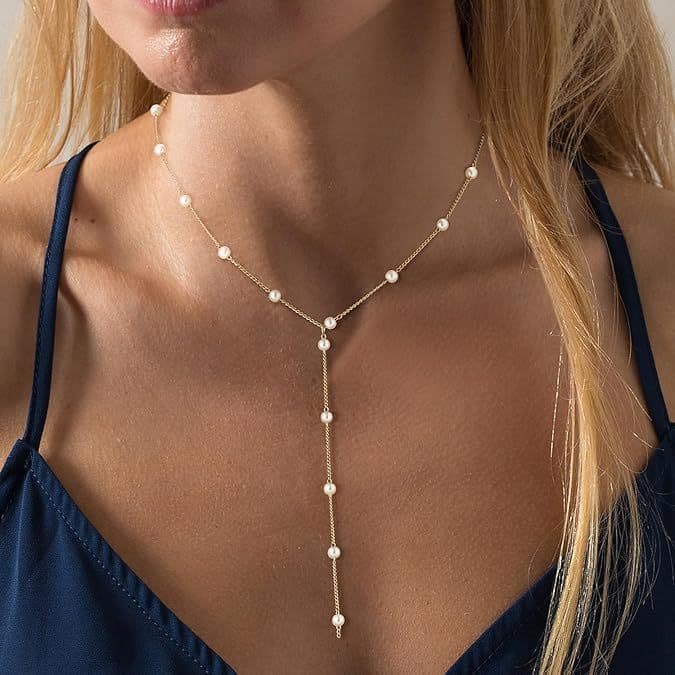 Novo Colar em Forma de Y com Pérolas de Imitação Estilo Boêmio, Elegante e Único, Presente de Férias para Mulheres