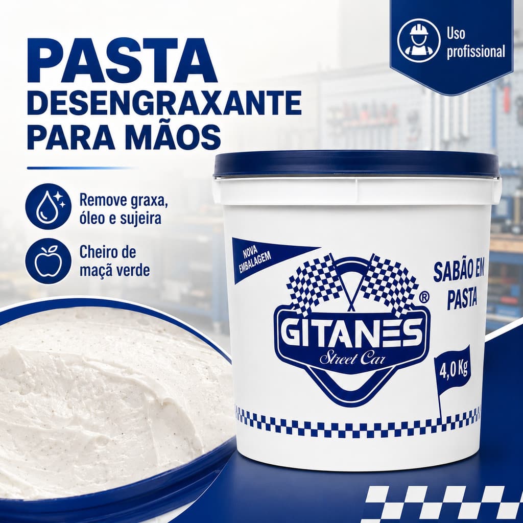 Sabão Pasta Desengraxante 2,8KG Limpeza Das Mãos, Graxa, Óleo E Sujeira Pesada, Para Oficinas